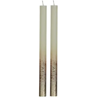 comforder Stabkerzen Set, 2x Tafelkerzen cremefarben mit Gold, 25cm, 10 Std | Dinnerkerzen mit Goldakzent, Paraffin, rußarm, tropffrei, geruchlos, edle Tischdeko