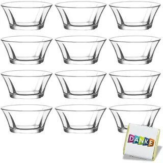 12 Stück Glasschalen im Set, Design Snack Schalen Frühstück oder Party, Vorspeise Glasschale, Dessertschale, Knabberschale aus Glas, 300ml Gläser, lebensmittelechte Müsli Glasschüsseln (Truva)