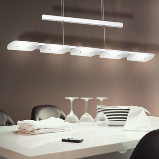 LED Hängeleuchte Küchenlampe Pendelleuchte Höhenverstellbar Hängelampe Esszimmer, Alu Stahl Glas satiniert, 5x 4,8W 210Lm warmweiß, LxBxH 89x10x110 cm