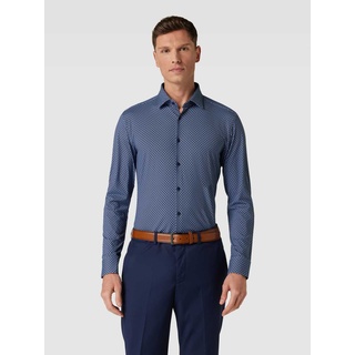 Slim Fit Business-Hemd mit Allover-Muster Modell 'Kenno', Marine, 41