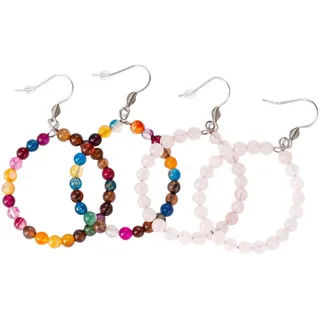 Ohrhaken-Set FIRETTI "Schmuck Geschenk Silber 925 Ohrschmuck Ohrringe Edelsteine", bunt (silberfarben, rosa, blau, transparent, rot, grün, gelb, lila, pink, schwarz, rosa, blau, transparent, rot, grün, gelb, lila, pink, schwarz), Ohrringe, Damen, 42mm, Silber 925 (Sterlingsilber), Made in Germany - mit Achat, Rosenquarz