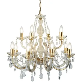 Searchlight Kristall-Hängeleuchte Marie Therese, Gold, Metall, Kunststoff, Glas, 120 cm, Lampen & Leuchten, Innenbeleuchtung, Hängelampen, Kronleuchter