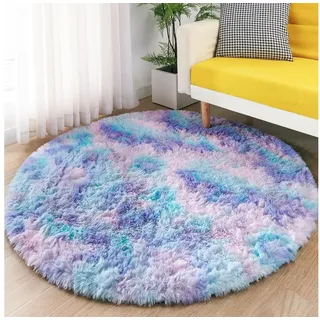 ROHATIM Kinderteppich Plüsch Teppich Rund für Wohnzimmer Schlafzimmer Mädchen Blau-violett bunt