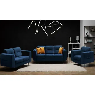 Beautysofa Polstergarnitur VENEZIA, (Sessel + 2-Sitzer Sofa + 3-Sitzer Sofa im modernes Design), mit Metallbeine, Couchgarnituren aus Velours blau