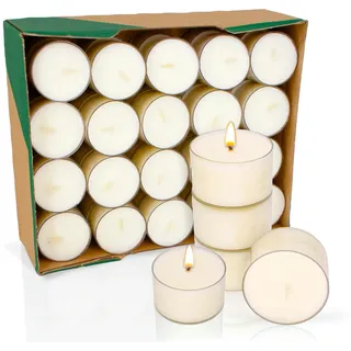 WISEFOOD 40 Kerzen - Teelichter ohne Alu nachhaltig aus Rapswachs weiß Ø 3,8 cm