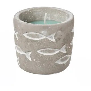 MARELIDA LED-Kerze Duftkerze Citronella maritimer Betontopf mit Fischmuster Outdoorkerze (1-tlg) grau
