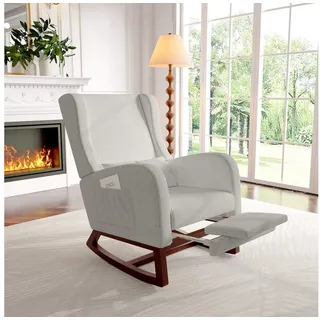 Furnishings Home Schaukelstuhl Schaukelsessel mit Armlehne, Samt-Optik (Relaxsessel mit Holzkufen, Schwingsessel, 1 St), Stillsessel für Schlafzimmer, Wohnzimmer, Grau grau