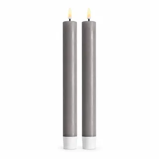 ReWu LED Stabkerze 2er Deluxe Homeart, Indoor LED-Stabkerze mit Realistischer Flamme auf einem Echtwachsspiegel, Warmweißes Licht, Grau, 24 cm