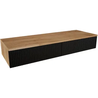 Planetmöbel Amyra Konsolentisch schmal mit 2 Schubladen, Wand-Konsole für Garderobe, Flur und Schminktisch, Gold Eiche/Schwarz, Wandmontage, 100 x 16 x 35 cm