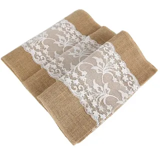 You's Auto Vintage Jute Tischläufer 30 X 275 Cm Rustikaler Jute-shabby-chic-spitzentischläufer Für Hochzeits-, Festival- Und Partydekorationen (1 Stück)