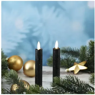 MARELIDA LED-Kerze LED Stabkerzen Dinner Tafelkerzen Echtwachs flackernd H:15cm Timer 2St (2-tlg) schwarz
