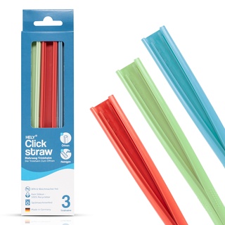 HELY ClickStraw 3er Pack Kunststoff Strohhalme Spülmaschinenfest Farb-Mix I Strohhalm waschbar 190mm lang + 8,4mm breit I Riesen Strohhalme, nachhaltig