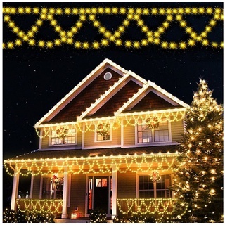 Elegear LED-Lichtervorhang 10M Eisregen Lichterkette Weihnachtsbeleuchtung Deko Außen/Outdoor, 450-flammig, 2300K mit Timer/Memory-Funktion (Erweiterbar Max. 40M) weiß