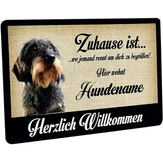 Crealuxe Fußmatte personalisiert - robuste, rutschfeste Fussmatte für Außen & Innen - waschbare Schmutzfangmatte - Fußabtreter Türmatte für aussen & an der Haustür - 60x40cm - Dackel - Zuhause ist ..