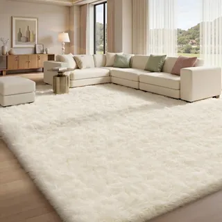 Treeboy Hochflor Teppich Creme Carpet Wohnzimmer 200x300 Wohnzimmerteppich | Teppiche Schlafzimmer Flauschiger Teppich Waschbar Anti-Rutsch Extra Große Carpet Teppichen für Schlafzimmer Kinderzimmer