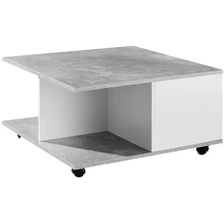 Lomadox Couchtisch, Design Wohnzimmertisch mit 2 Schubladen, mit Rollen B/H/T 70/36,5/70cm grau|weiß