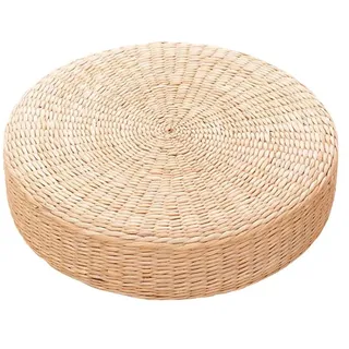 RTWAY Straw Tatami Futon Pouf, atmungsaktives Stroh Flaches Sitzkissen Japanischer Stil Rund Stroh Sitzkissen für Wohnzimmer Fenster Balkon