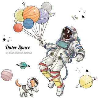 Wandtattoo Kinderzimmer Jungen, Weltraum Planet Astronaut mit Luftballon Wandaufkleber, Selbstklebend DIY Wandsticker für Babyzimmer Kinderzimmer Schlafzimmer Wanddeko