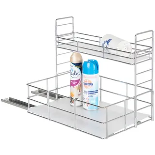 Onvaya Gewürzregal ǀ Spülschrank-Organizer ǀ verchromter Stahl ǀ ausziehbar silberfarben