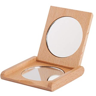 Taschenklappspiegel aus Holz mit Vergrösserungsspiegel, 2 Seiten