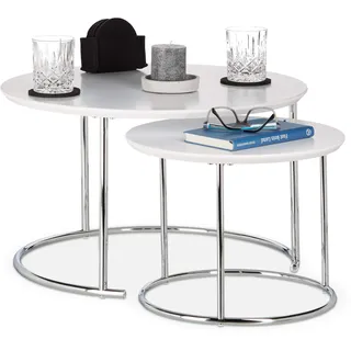 Relaxdays Beistelltische-Set rund MDF-Platte weiß, 2 St.