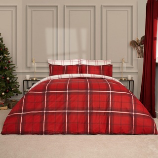 OHS Weihnachts-Bettwäsche-Set für Einzelbett, rot, weiß, kariert, Winter-Bettwäsche, Einzelbettbezüge, ultraweich, bequem, Weihnachtsbettwäsche mit Kissenbezug, pflegeleichter Bettbezug