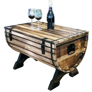 BESTFORM Tonnenförmige Couchtisch mit stauraum | Rustikaler Beistelltisch mit verstecktem stauraum | Vintage Weinfass-Barschrank, Barfach | 72 x 50 x 48 cm Braun