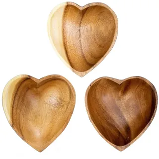 Levandeo® Dekoschale, 3er Set Schüssel Akazie 10x3cm Herz Holz Design Schale Obstschale 10 cm