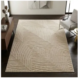 Sehrazat Teppich Rio 1800, auch als Läufer, rechteckig, Höhe: 7 mm, Kurzflor, grafisches Hoch Tief Muster, Wohnzimmer beige 80 cm x 150 cm x 7 mm
