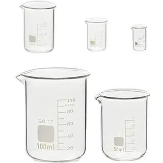 Messbecher Set aus Borosilikatglas – 5ml, 10ml, 25ml, 50ml und 100ml