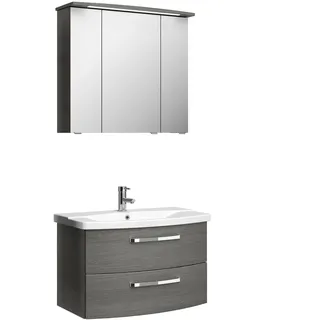 Pelipal Serie 4010 Möbelkombination 80 cm mit Spiegelschrank mit LED-Kranzbeleuchtung, Keramikwaschtisch und Waschtischunterschrank, Badmöbel,