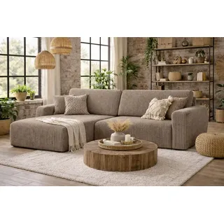 kaiser möbel Ecksofa mit Schlaffunktion und Bettkasten, Ariel L-Form moderne Cord Sofa, Stoff Poso, Dunkelbeige, Links - Beige