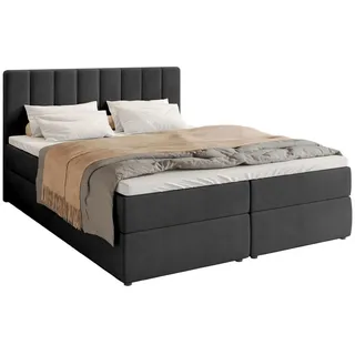 bromarkt Boxspringbett DENVER mit 2 Bettkasten, Polsterbett, Bett Anthrazit, Textil, H3, Höhe ca. 18 cm, - Dunkelgrau