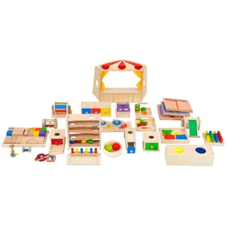Großes Krippen-Set mit 24 Konzeptspielzeugen aus Holz