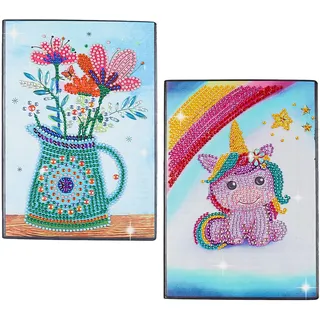 DCIDBEI Diamond Painting Notizbuch 2er Set A5 Blanco Malen nach Zahlen Erwachsene Tagebuch Diamond Painting Notizbücher Blume Einhorn Bastelset Diamond Painting Anfänger Geschenk Mädchen