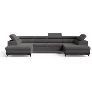 GRAINGOLD Ecksofa U-Form Stoff 5-Sitzer Dunkelgrau