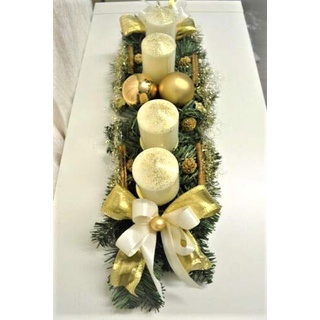 Adventskranz Creme-Gold 60 cm künstlich Weihnachten Advent Gesteck Adventsgesteck Kerzen