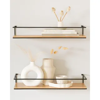 Kazai. Wandregal-Set -STENN- | Hängeregale aus Metall und Echtholz-Veneer | Schweberegale als Ablage für Bad, Wohnzimmer, Küche, Schlafzimmer und mehr | Eiche