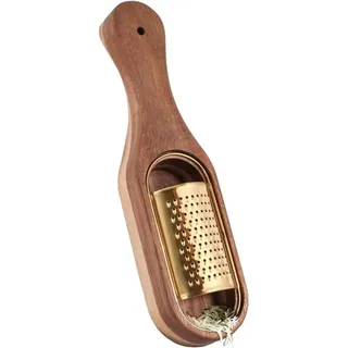 Käsereibe Mit Behälter – Parmesanreibe Aus Edelstahl Mit Holzgriff, Zestenreibe, Küchenbehälter, Tragbarer Käselöffel, Reibe – Farbe: Titangold