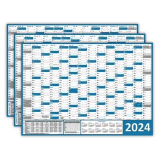 LYSCO Wandkalender Classic1 Wandplaner 2024 DIN A0 / A1 - 14 Monate (gerollt), Plakatkalender blau