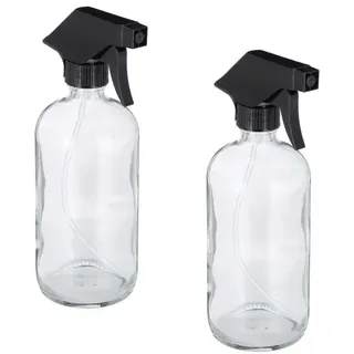 Relaxdays 4 x Sprühflasche aus Glas Schwarz,Transparent