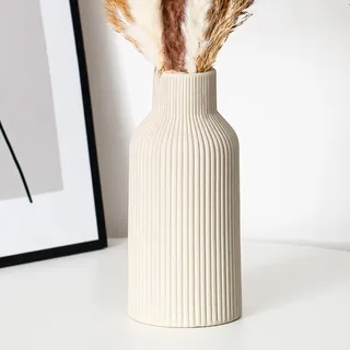 Keramikvase, Pampasgras kleine Vase für Dekoration, Esstisch, Bücherregal Dekoration, Kaminsims, Eingangsdekoration und Tafelaufsätze, einfach modern, böhmischer Stil(Beige)
