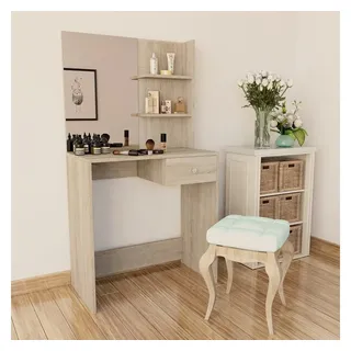 furnicato Schminktisch mit Spiegel 75 x 40 x 141 cm Eichefarben (1-St), Toilettentisch mit Regalsystem und Schublade für dein Schlafzimmer braun