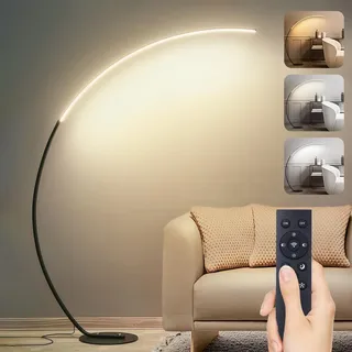 LED Stehlampe Dimmbar Bogenlampe Wohnzimmer, 25W Schwarz Stehleuchte mit Fernbedienung, Modern Bogenleuchte mit 3 Farbtemperaturen & Memory-Funktion, Ecke Leselampe für Sofa, Büro, Schlafzimmer, 165cm
