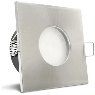 trendlights24 V2 LED Decken Einbaustrahler Bad IP65 230V 5,0W GU10 2er Set | Edelstahl Optik gebürstet, eckig, Warmweiß, 3000k, Hochvolt, Spot, austauschbar, Einbauleuchte, Feuchtraum, innen, außen