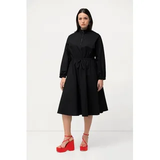 Ulla Popken Damen große Größen Übergrößen Plus Size Utility-Kleid, A-Linie, Papertouch, Stehkragen, schwarz 54+ 825212100-54+ - 54-56