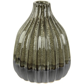 Blumenvase aus Keramik geriffelt bauchig Flaschenform grau braun matt glänzend Keramikvase Vase Dekoration Dekovase für Blumen Pampasgras Trockenblumen Zweige Kunstblumen Tischdeko