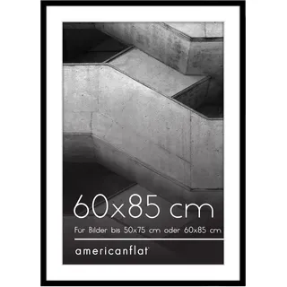 Americanflat Bilderrahmen 60x85 cm Schwarz - Bilderrahmen 50x75 cm mit Passepartout - Fotorahmen mit poliertem Plexi-Scheibe