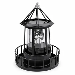 Solar Leuchtturm Garten LED Drehbar aus Eisen ABS, 15x21cm, Schwarz | Sonnenenergie-Aufladung, Dämmerungs-Sensor, drehbare LED, witterungsbeständig Eisen+ABS, kabellose Installation