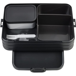 Mepal Brotdose Large - Brotdose mit Bento Box - Für 4 Sandwiches oder 8 Brotscheiben - Lunchbox für kleine Snacks & Reste - Brotdose Erwachsene - Essenbox mit Fächern - Nordic black